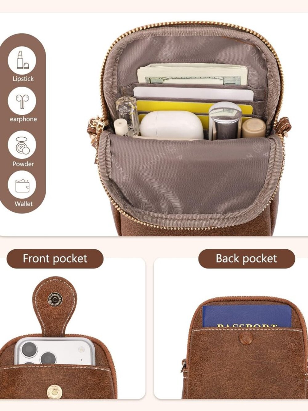 Small Crossbody Bags for Women, Lightweight Vegan Leather Cell Phone Purse, Cute - Picture 3 of 7
